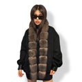 Black Zibellino Alpaca Jacket, Women’s Handmade Short Virgin Wool & Front Fox Fur Coat