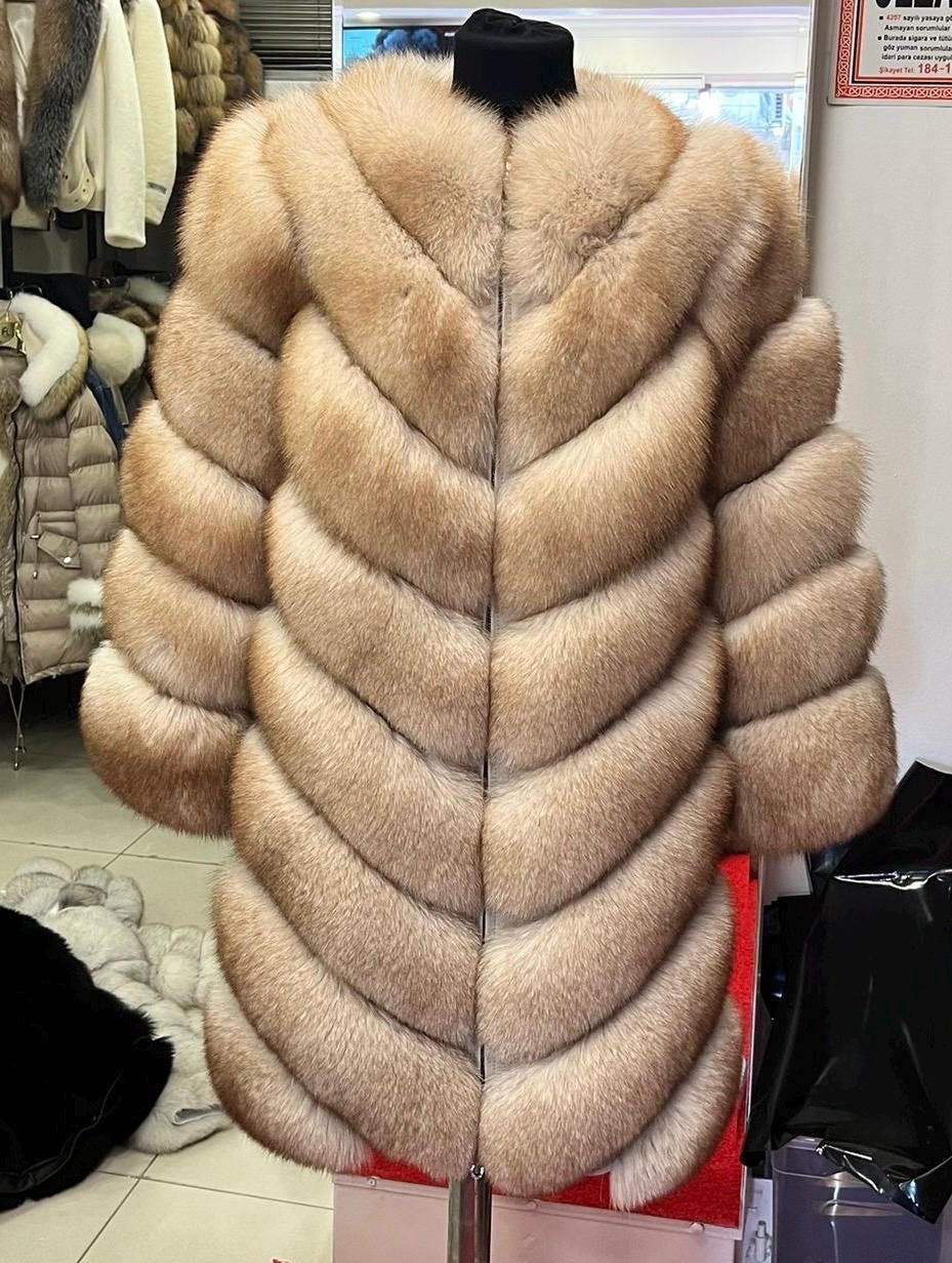 Brown Long Fox Fur Coat | 2 in 1 Handmade Fur Jacket & Vest With Removable Sleeves
