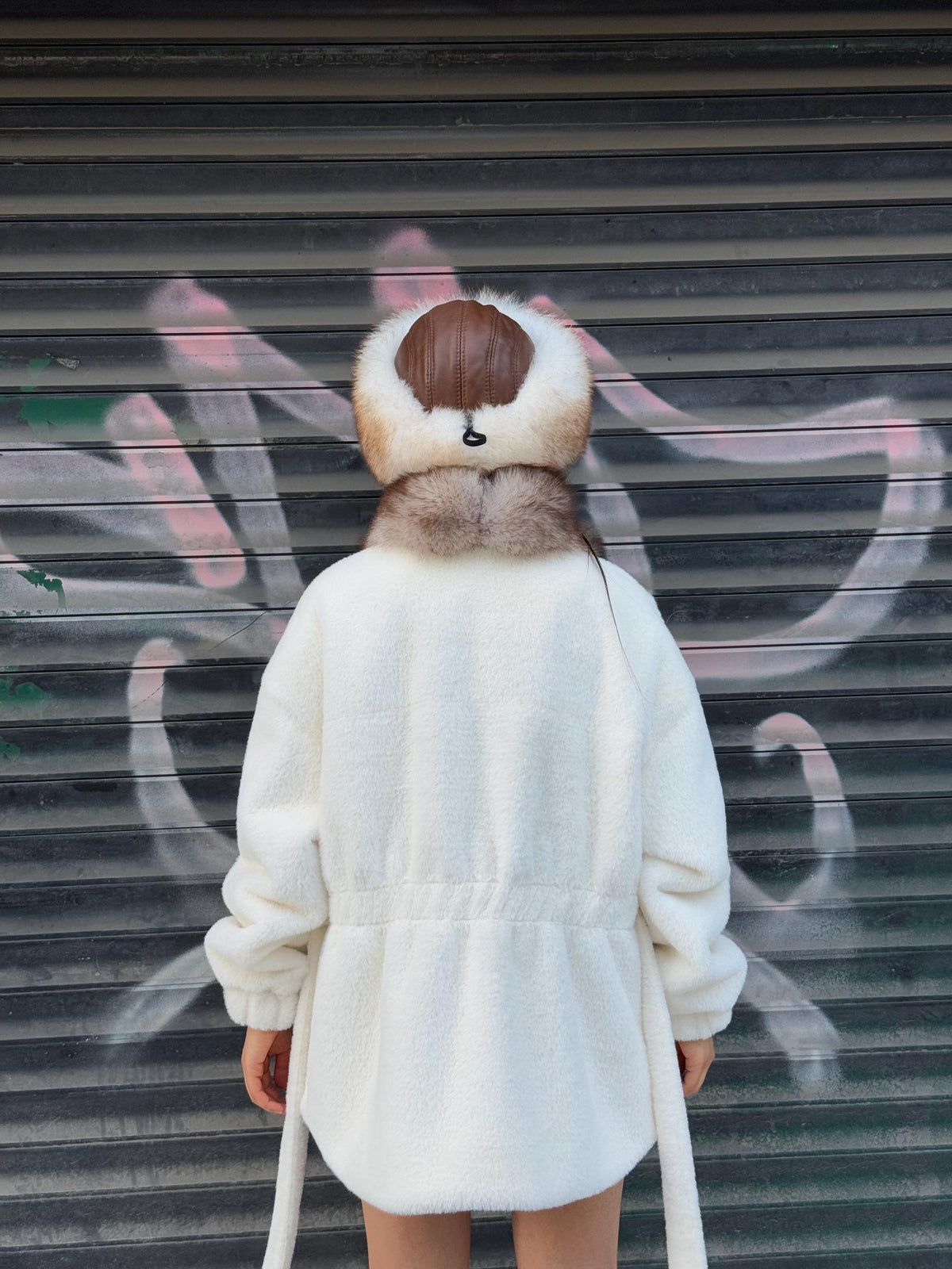 White Short Alcantara Coat, Front Fox Fur Jacket, Short Fox Fur Coat, Women Fox Fur Jacket..- Fox Fur