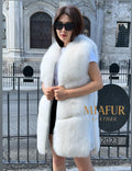 Luxury White Fox Fur Vest with Leather Side Panels | Handmade Genuine Fur Gilet | Elegant Winter Outerwear for Women - Gift For Her