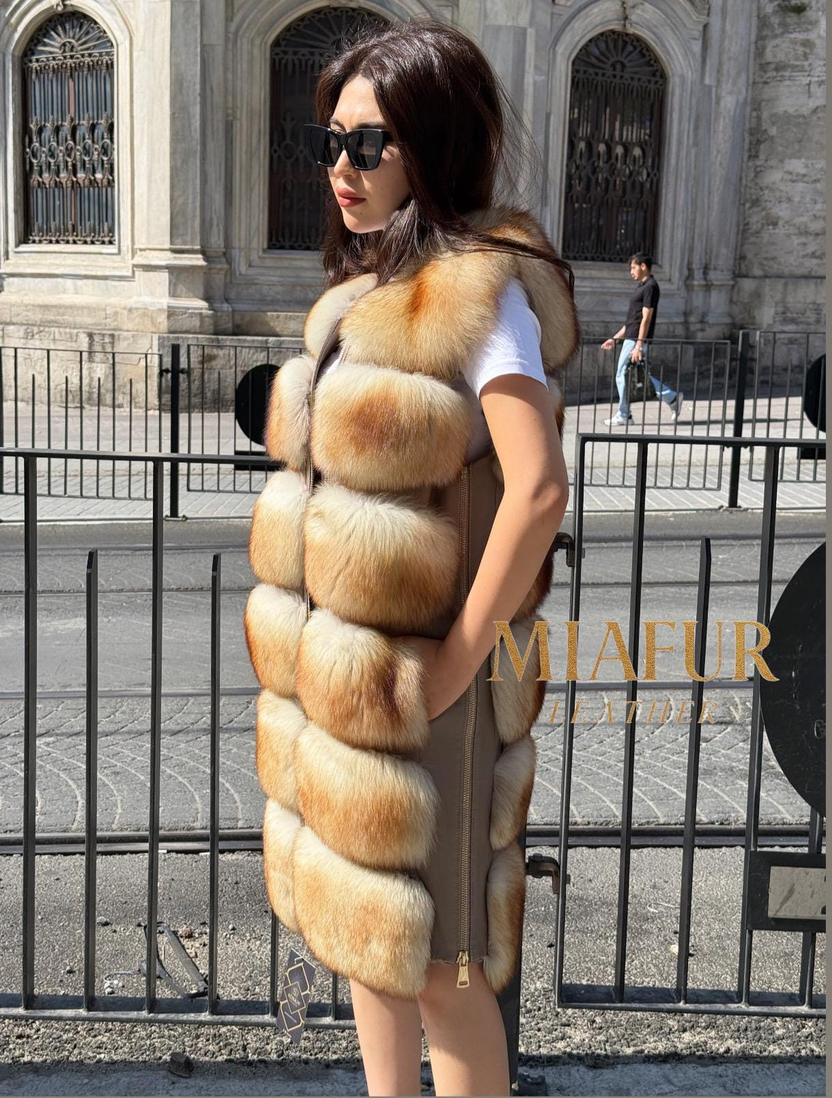 Luxury Red Fox Fur Vest with Leather Side Panels | Handmade Genuine Fur Gilet | Women’s Elegant Winter Outerwear - Gift For Her