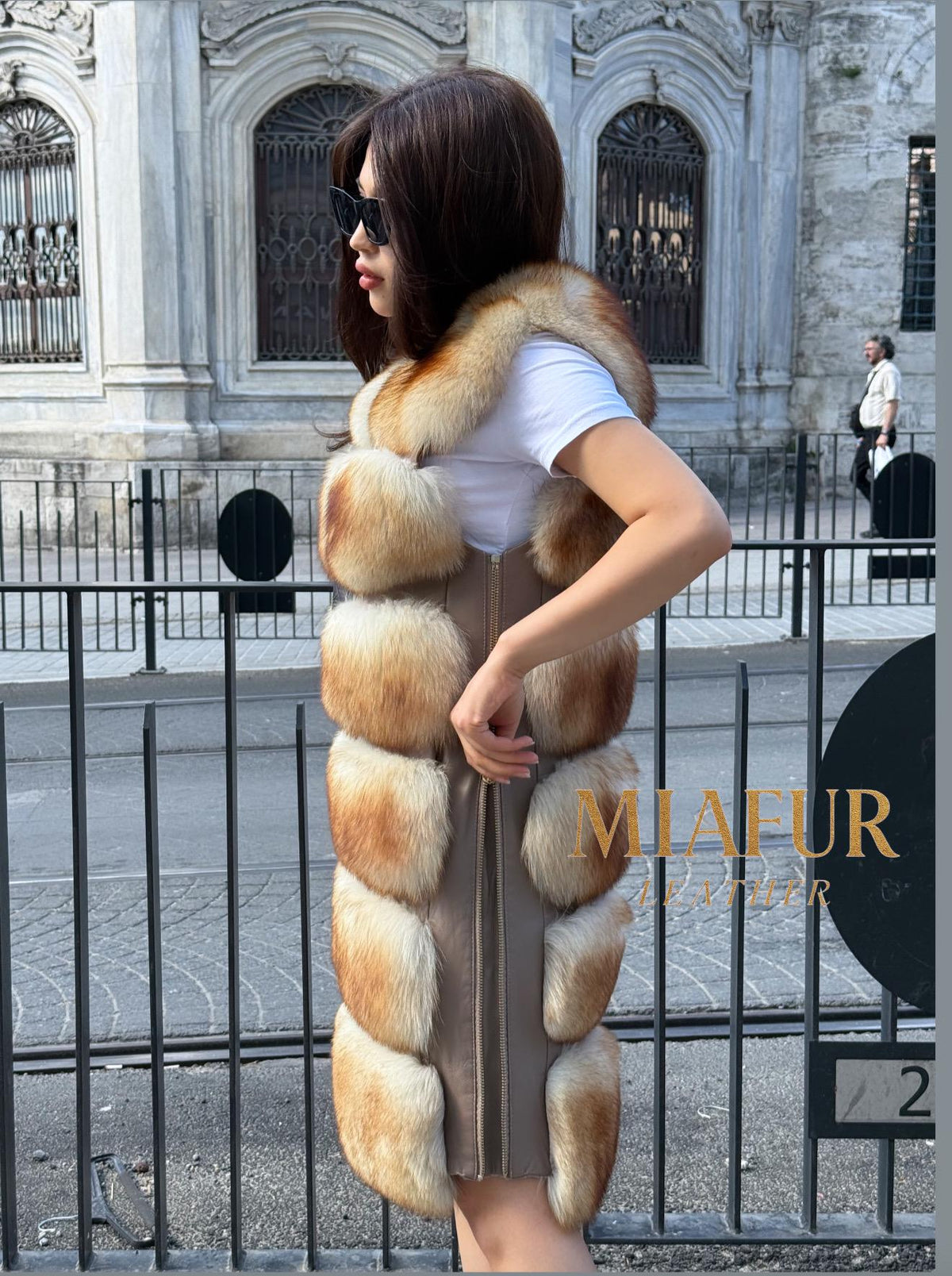 Luxury Red Fox Fur Vest with Leather Side Panels | Handmade Genuine Fur Gilet | Women’s Elegant Winter Outerwear - Gift For Her