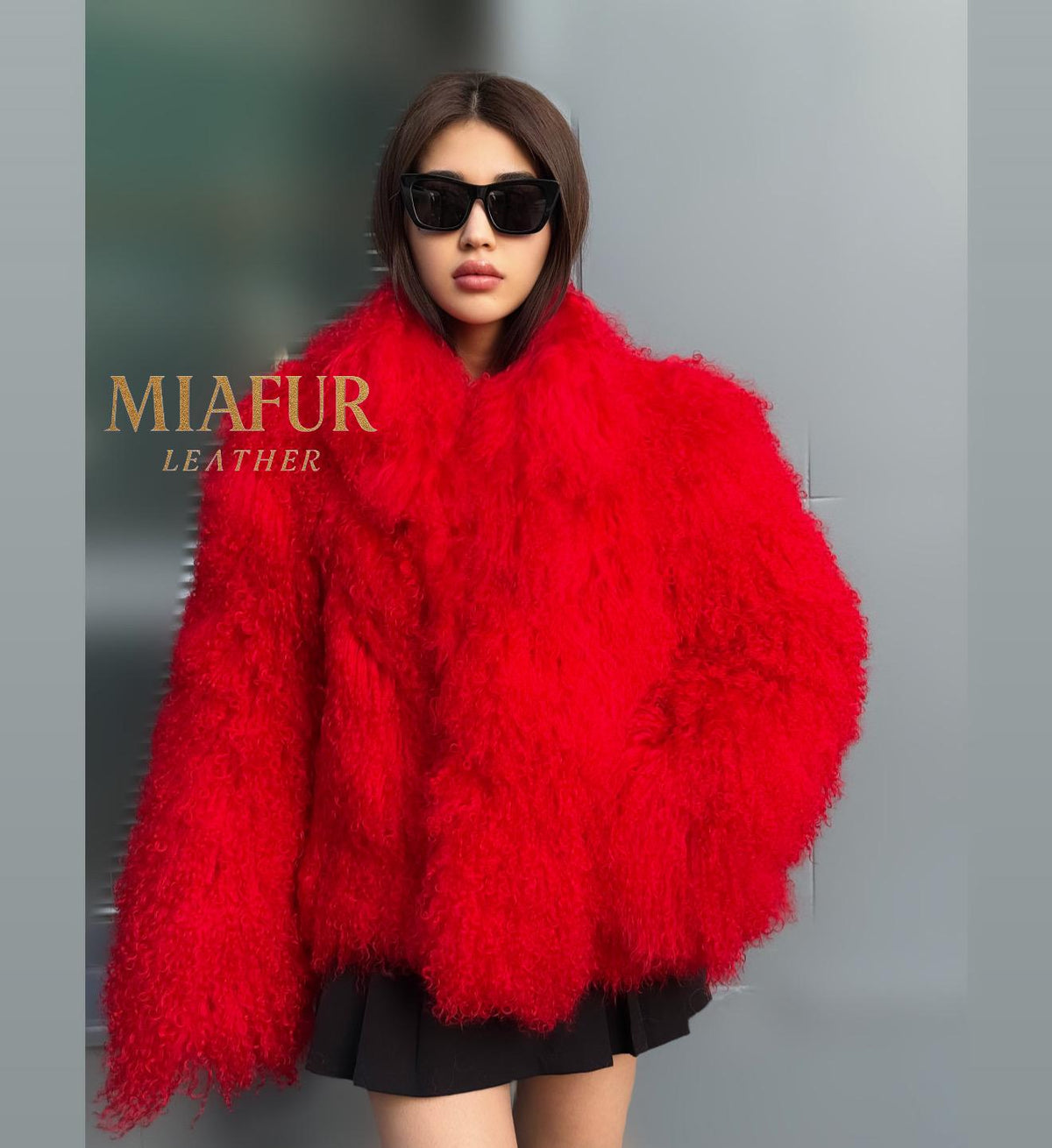 Women’s Red Tibetan Fur Coat, Handmade Shaggy Mongolian Lamb Fur Jacket