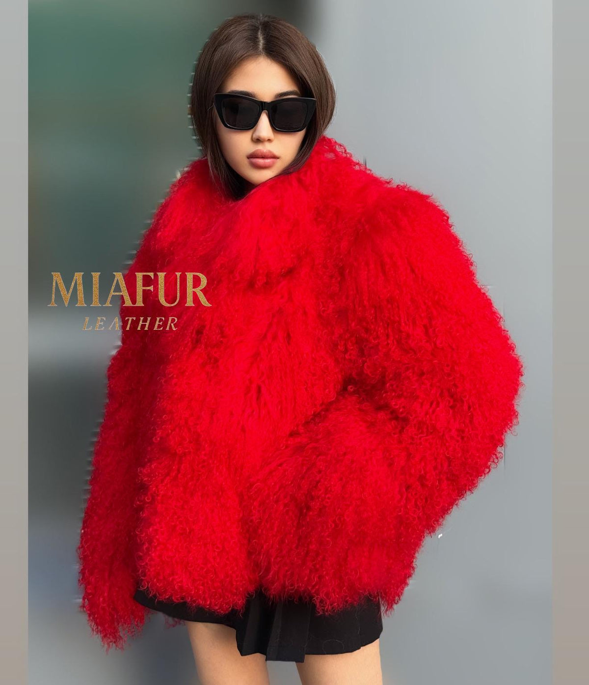 Women’s Red Tibetan Fur Coat, Handmade Shaggy Mongolian Lamb Fur Jacket