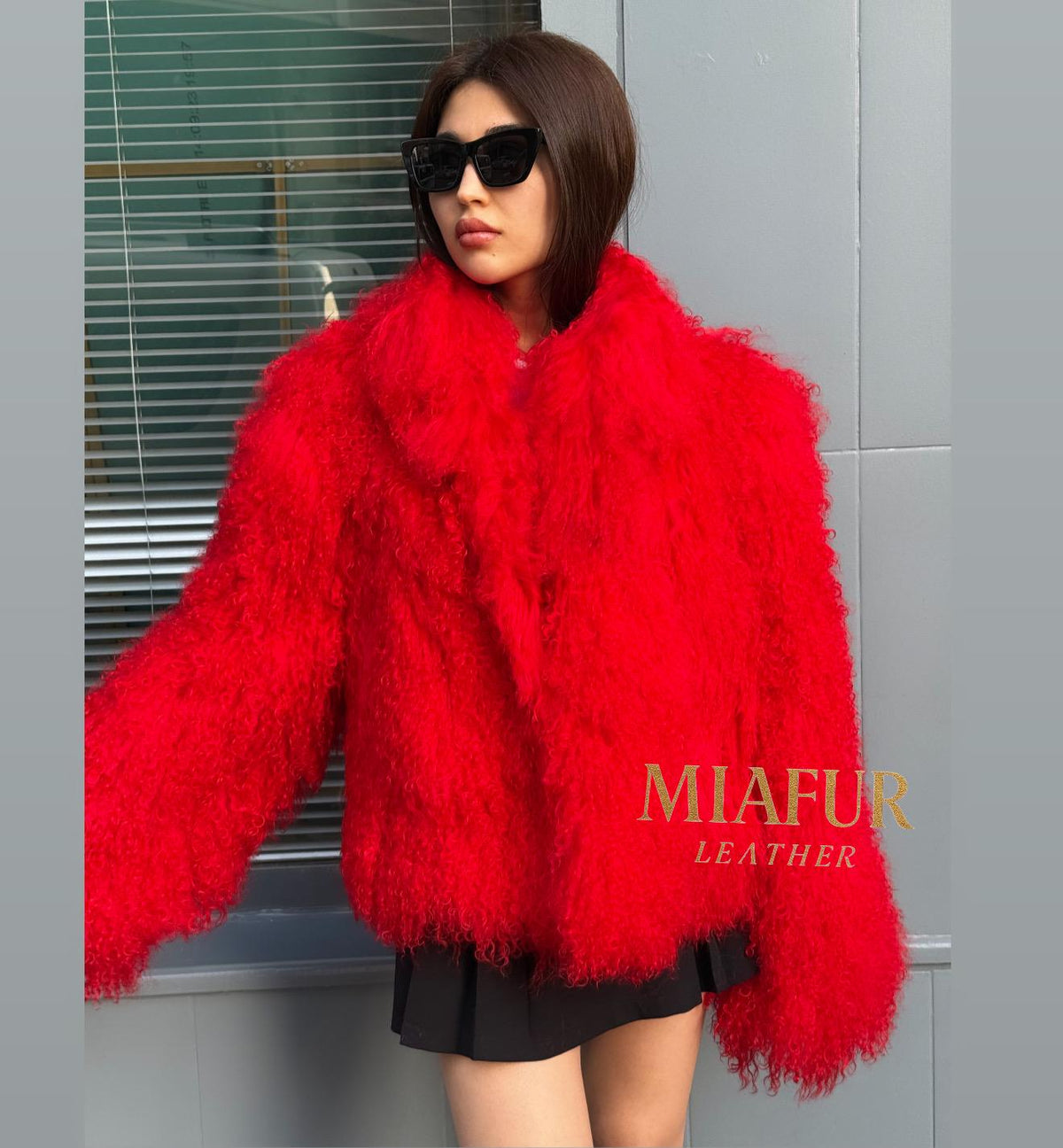 Women’s Red Tibetan Fur Coat, Handmade Shaggy Mongolian Lamb Fur Jacket