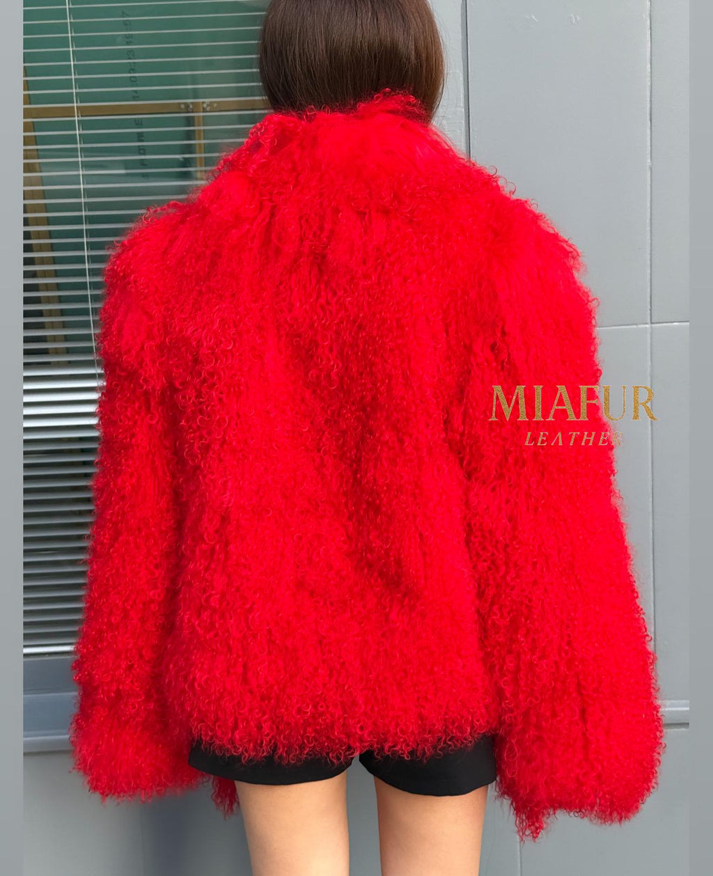Women’s Red Tibetan Fur Coat, Handmade Shaggy Mongolian Lamb Fur Jacket