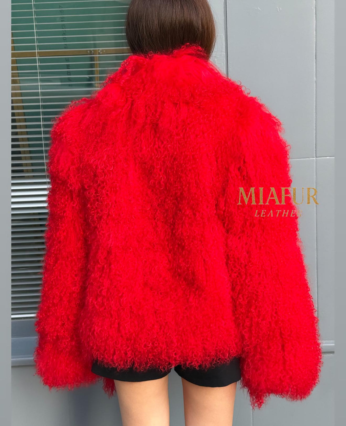 Women’s Red Tibetan Fur Coat, Handmade Shaggy Mongolian Lamb Fur Jacket