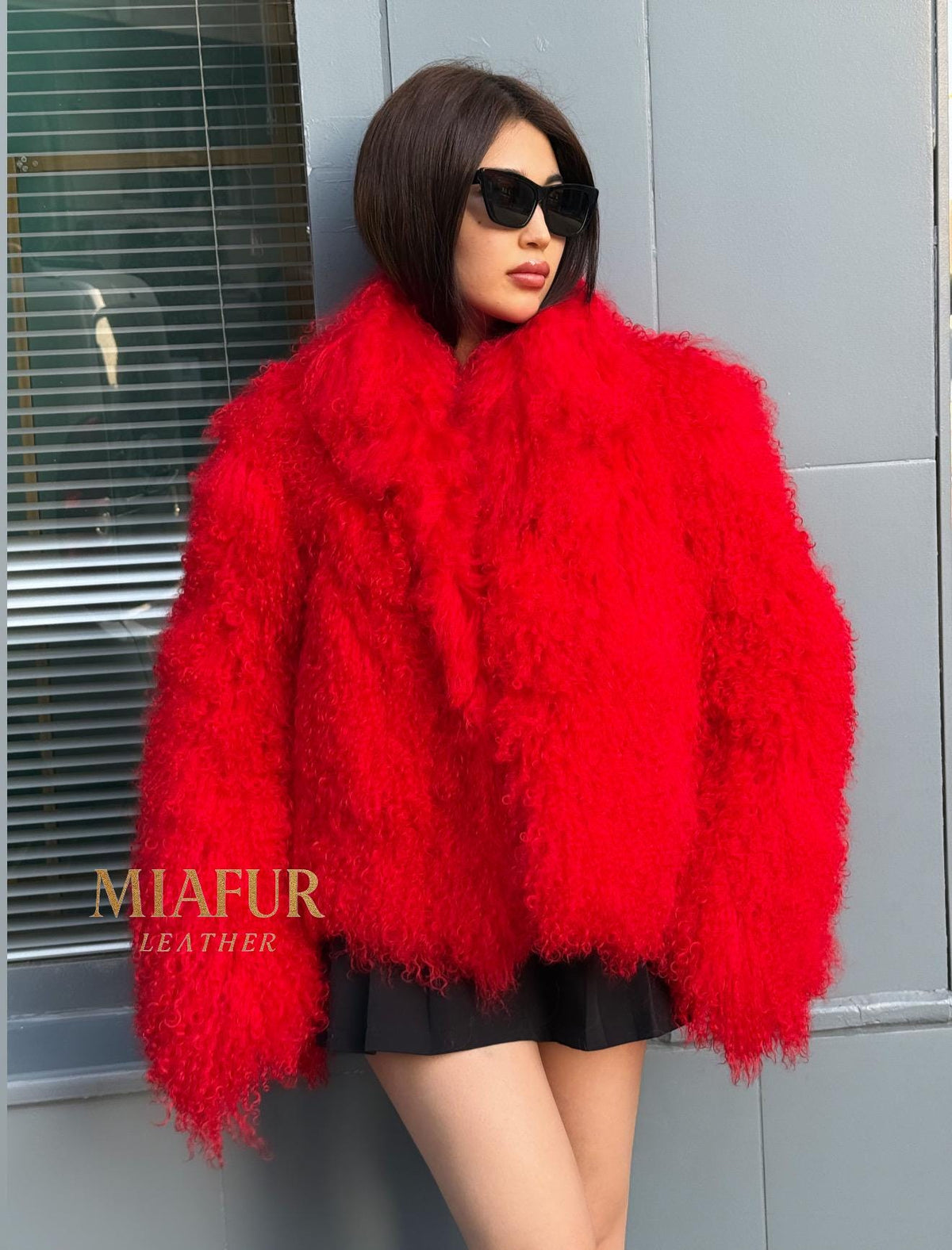 Women’s Red Tibetan Fur Coat, Handmade Shaggy Mongolian Lamb Fur Jacket