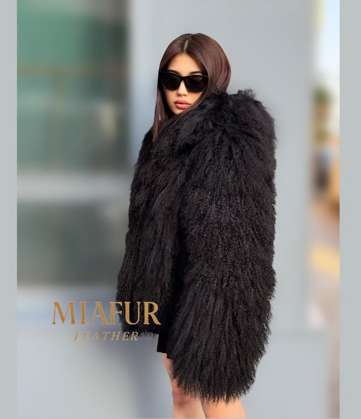 Black Hooded Tibetan Fur Coat, Women’s Handmade Shaggy Mongolian Lamb Fur Jacket