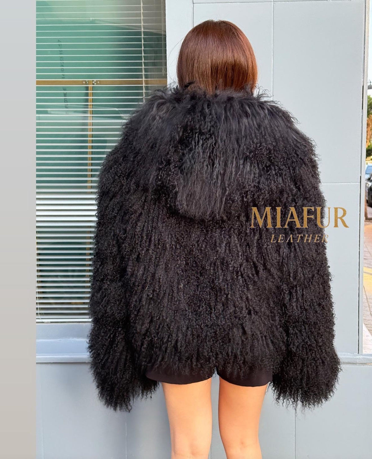 Black Hooded Tibetan Fur Coat, Women’s Handmade Shaggy Mongolian Lamb Fur Jacket