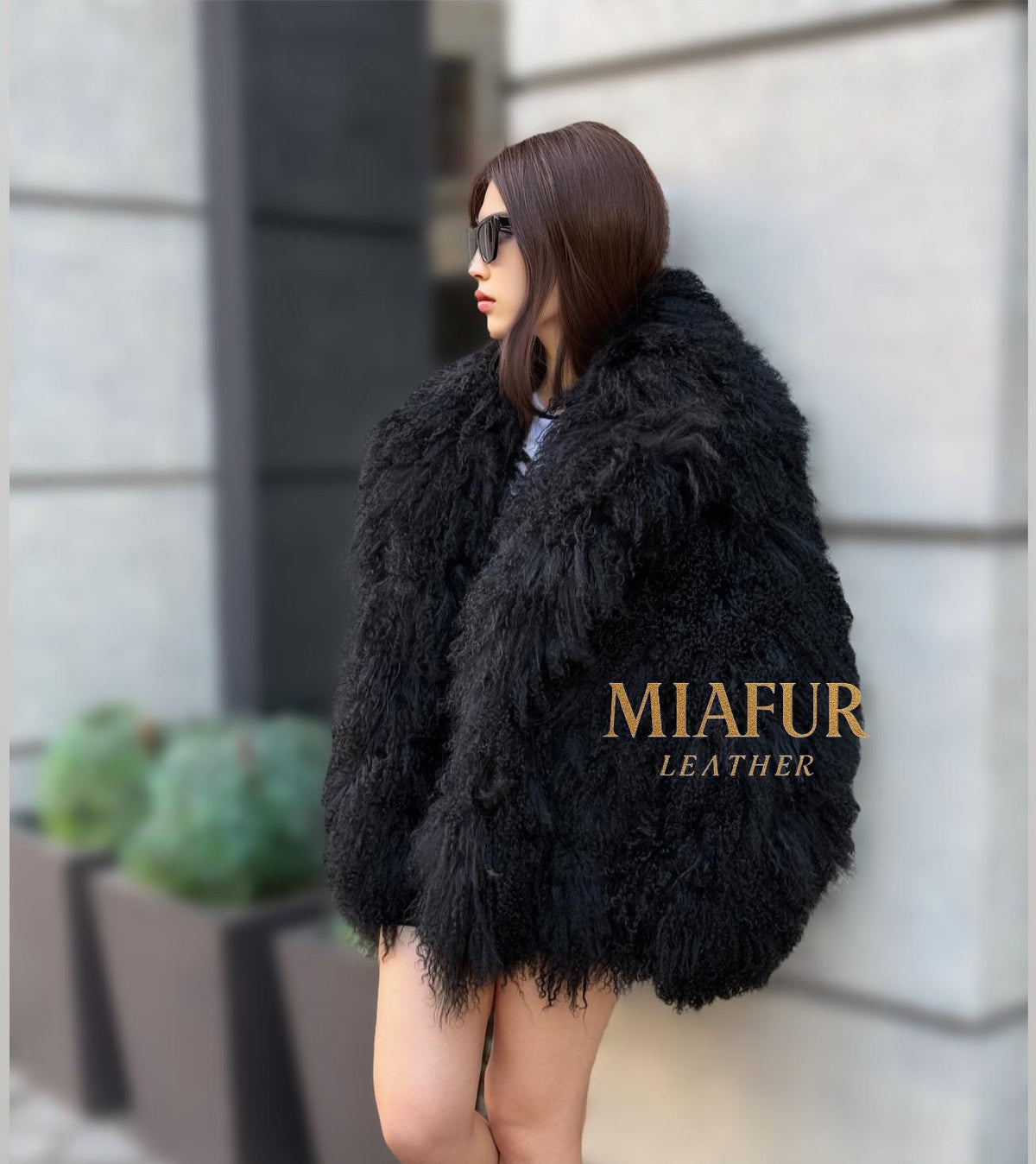 Black Tibetan Fur Coat, Handmade Women Shaggy Mongolian Lamb Fur Jacket