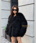 Black Tibetan Fur Coat, Handmade Women Shaggy Mongolian Lamb Fur Jacket