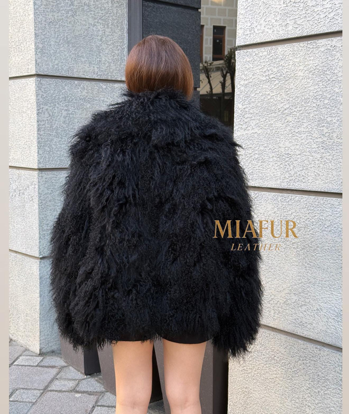 Black Tibetan Fur Coat, Handmade Women Shaggy Mongolian Lamb Fur Jacket