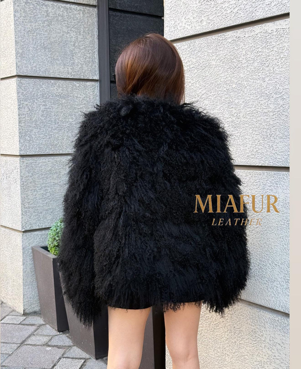 Black Tibetan Fur Coat, Handmade Women Shaggy Mongolian Lamb Fur Jacket