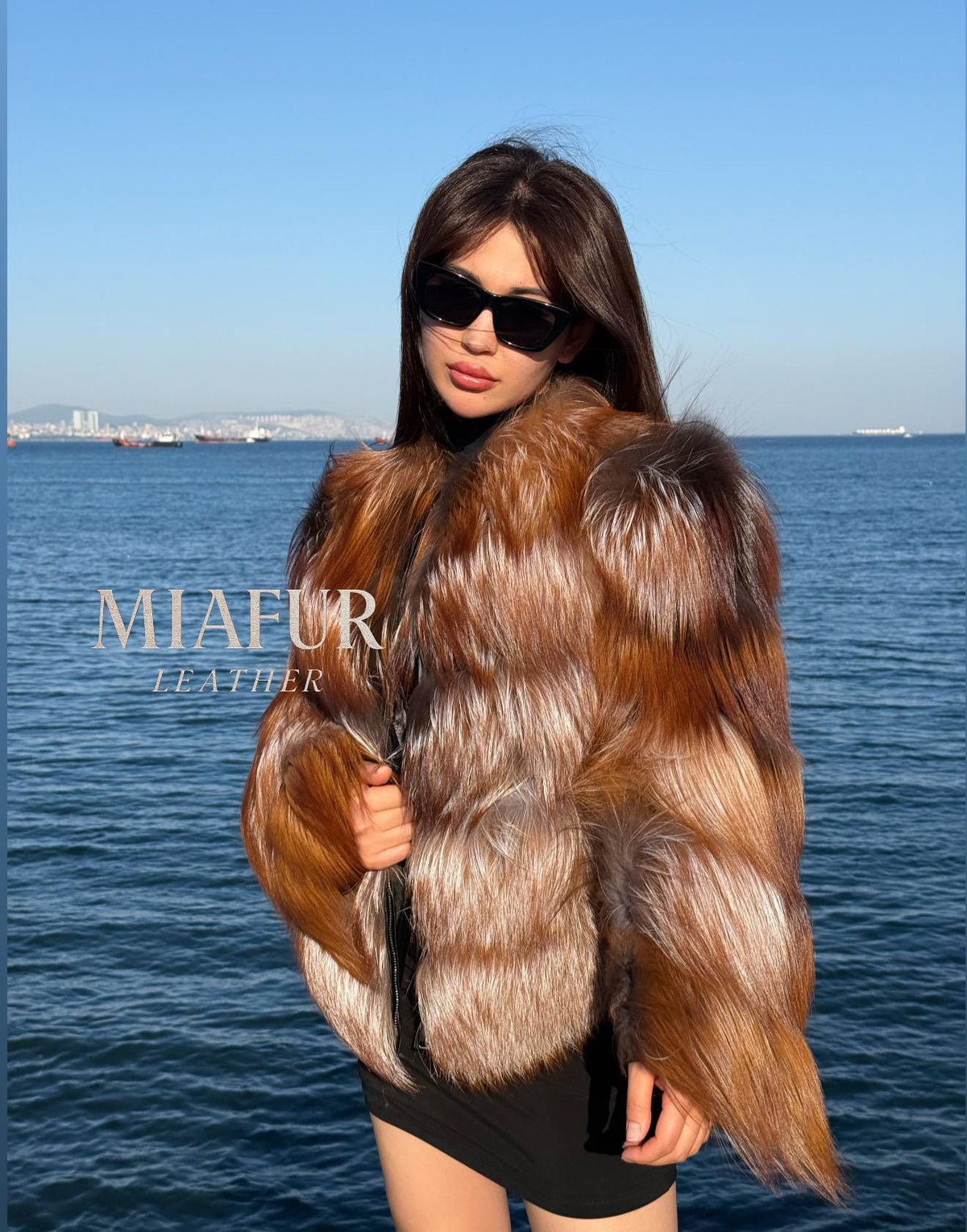 Women’s Red Frost Fox Fur Jacket: Handmade 2-in-1 Coat Vest with Detachable Sleeves