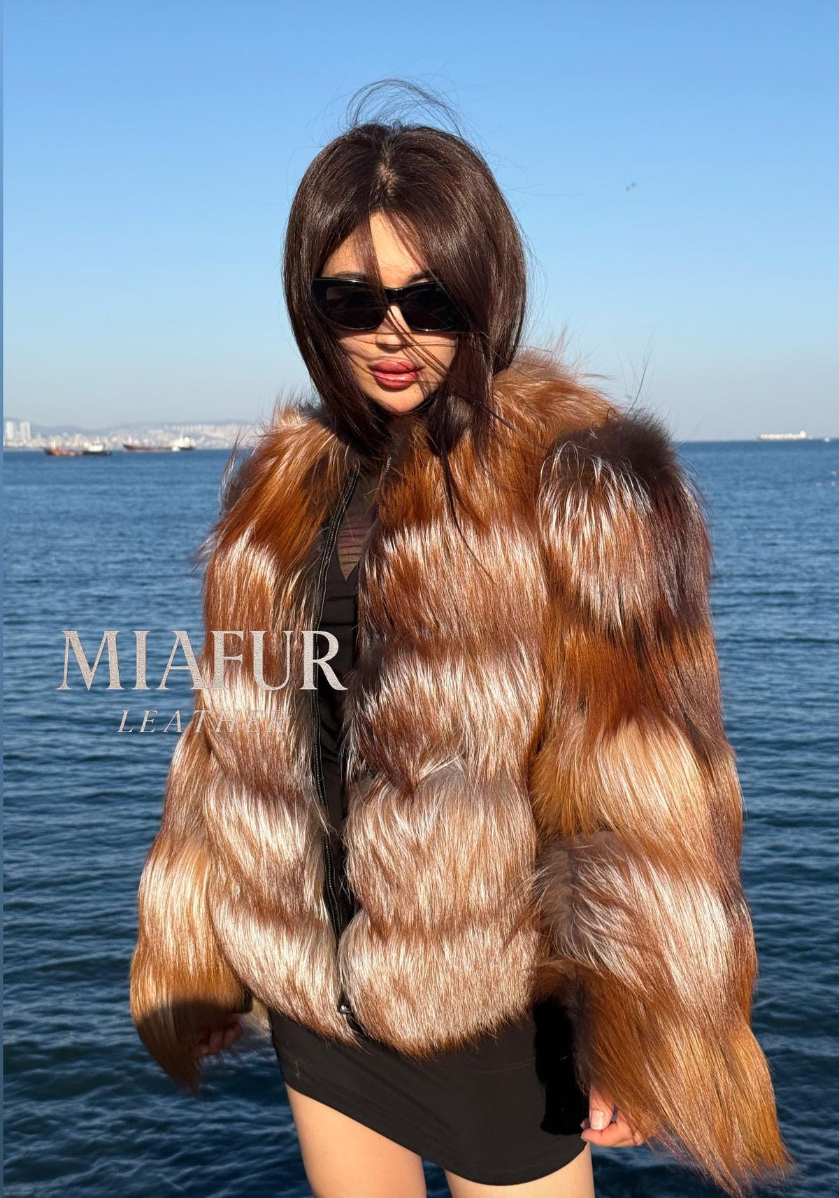 Women’s Red Frost Fox Fur Jacket: Handmade 2-in-1 Coat Vest with Detachable Sleeves