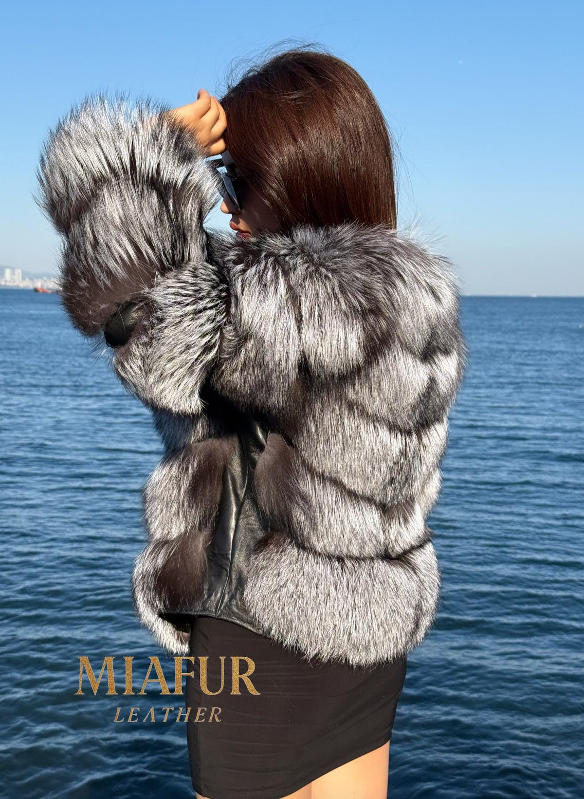 Women’s Silver Frost Fox Fur Jacket, Handmade Long Hair Fur Coat