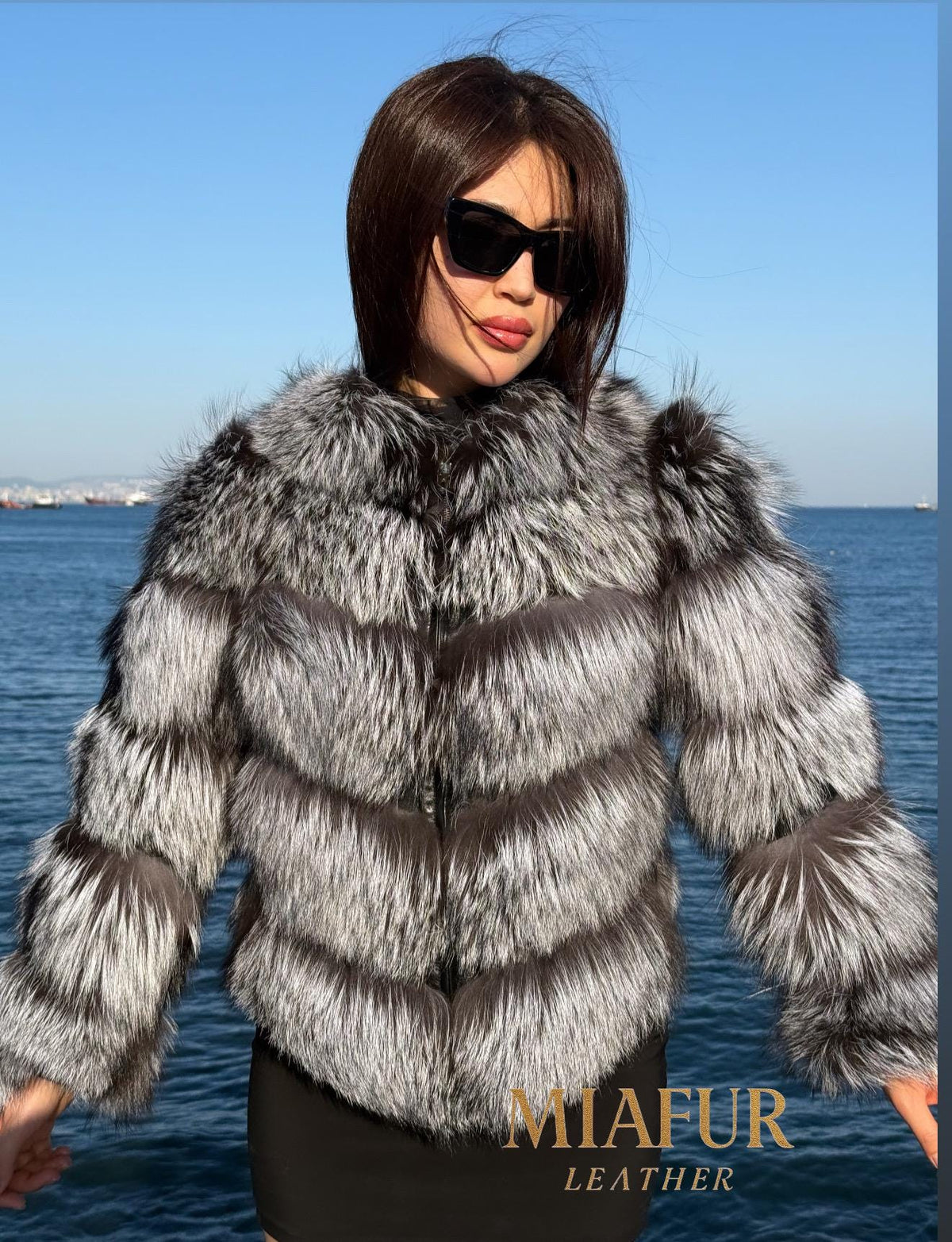 Women’s Silver Frost Fox Fur Jacket, Handmade Long Hair Fur Coat