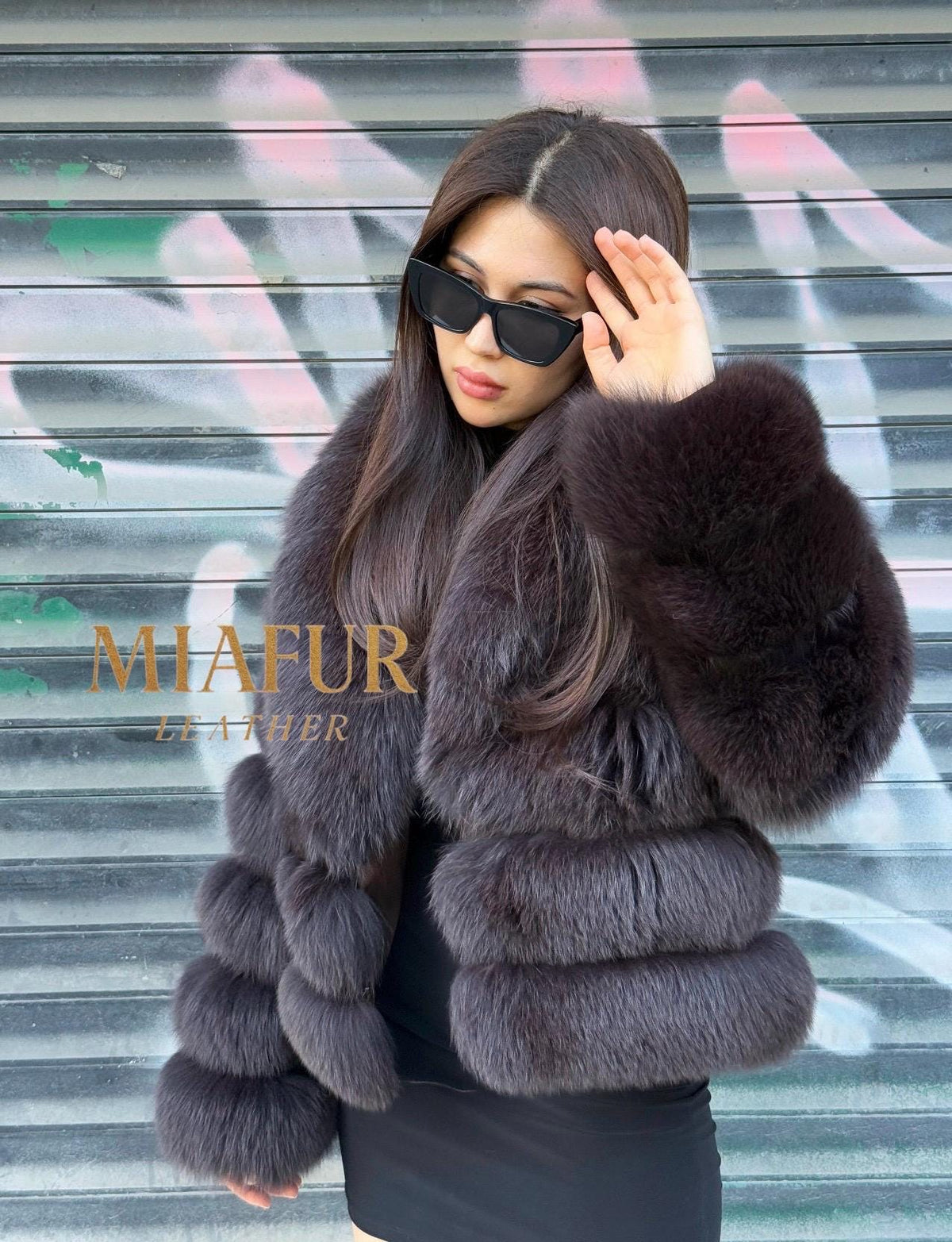 Brown Fox Fur Jacket, Handmade Luxury Short Fur Coat For Women