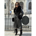 Handmade Black Leather Coat For Women, Collar Cuffs Fox Fur Long Coat