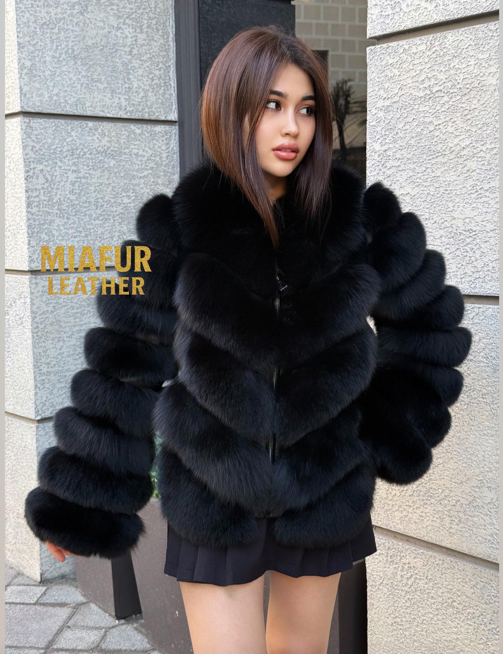 Women’s Black Fox Fur Coat: Handmade Convertible Vest with Detachable Sleeves
