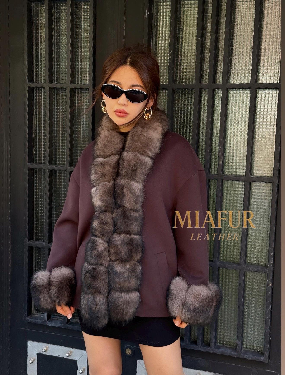 Dark Brown Cashmere Jacket, Short Front Fox Fur Coat For Women