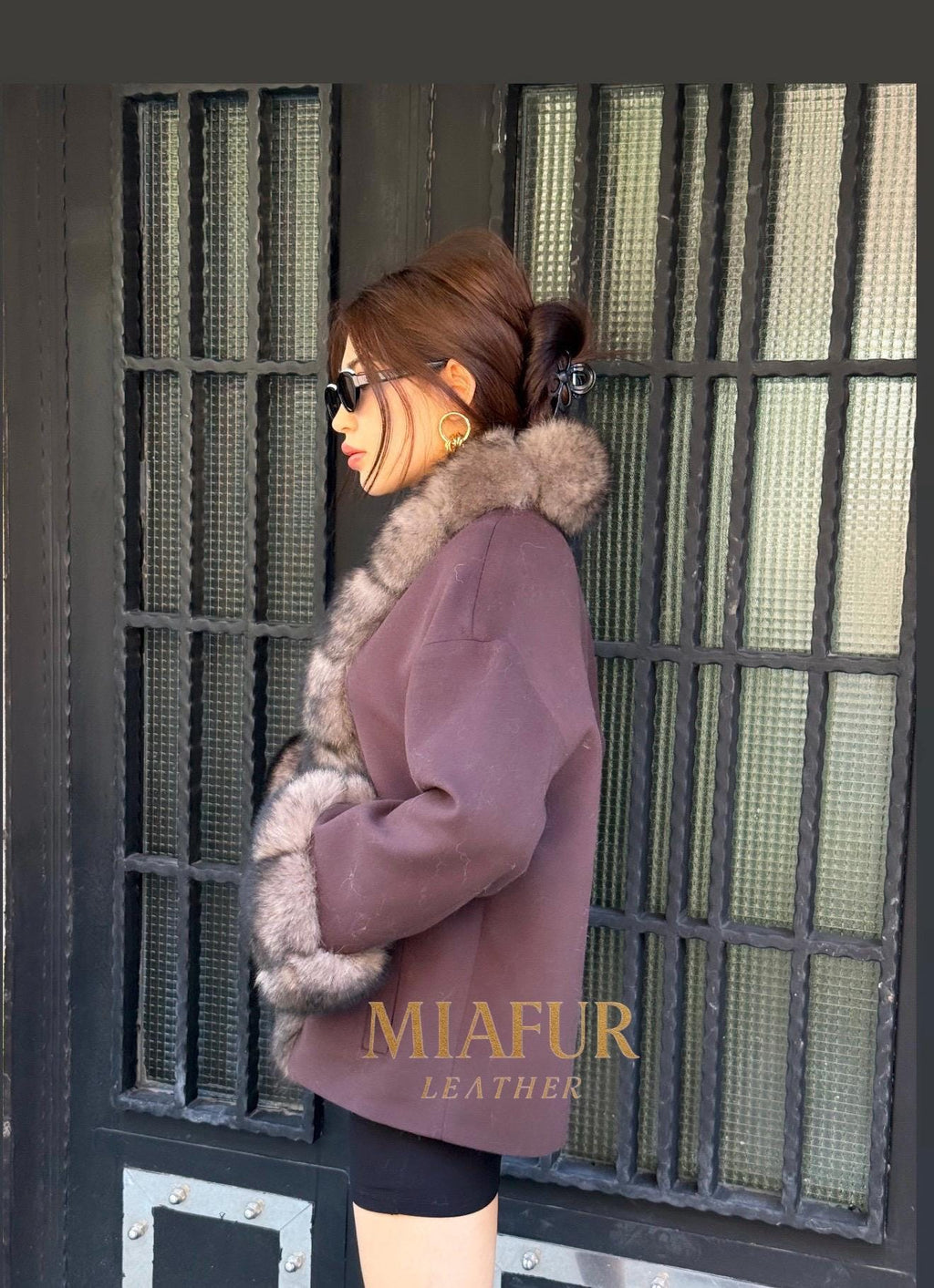 Dark Brown Cashmere Jacket, Short Front Fox Fur Coat For Women
