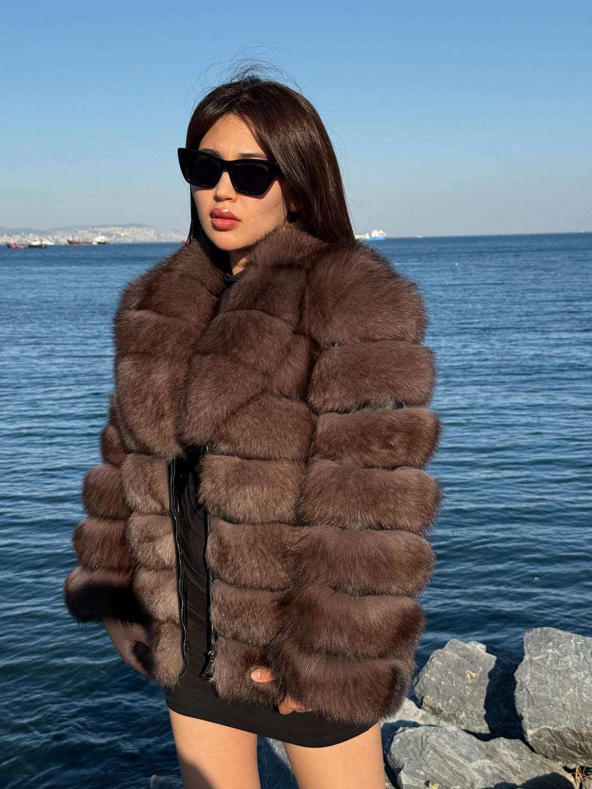 Brown Fox Fur Jacket with Detachable Sleeves | 2-in-1 Handmade Fur Coat & Vest | Luxury Women’s Winter Outerwear