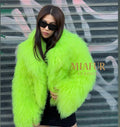 Women’s Neon Green Tibetan Fur Coat, Handmade Shaggy Mongolian Lamb Fur Jacket