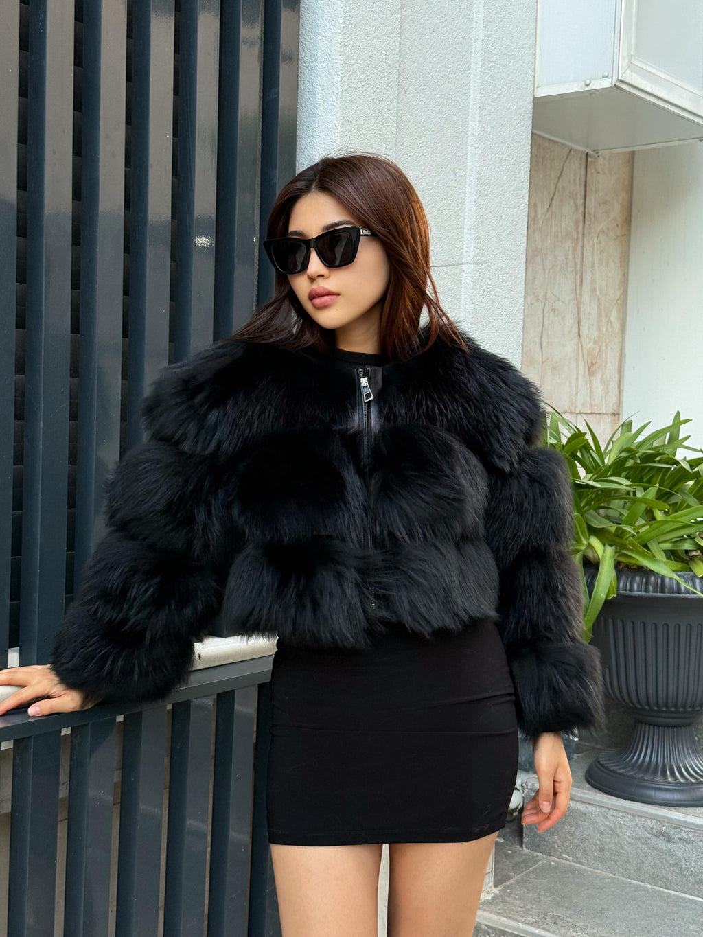Luxury Black Raccoon Fox Fur Jacket | Handmade Short Cropped Real Fox Fur Coat | Natural Women Winter Fox Fur | Gift for Her