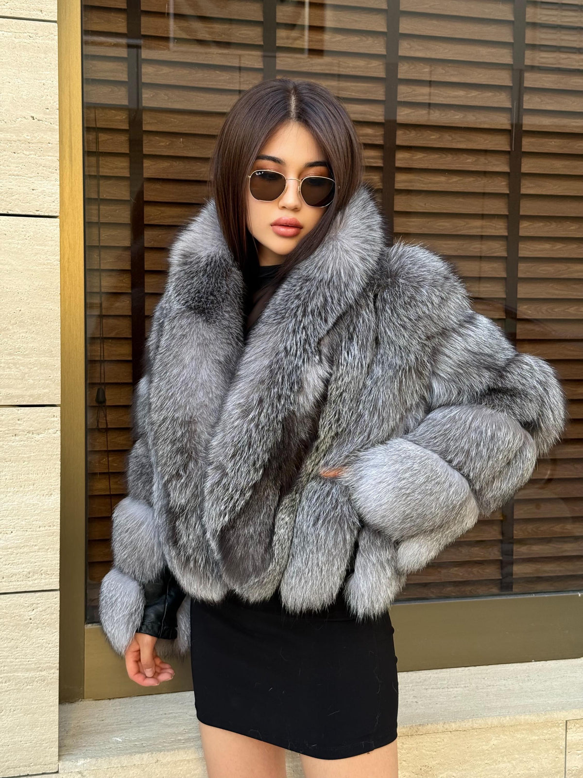 Women’s Silver Fox Fur Jacket, Handmade Short Winter Frost Fur Coat