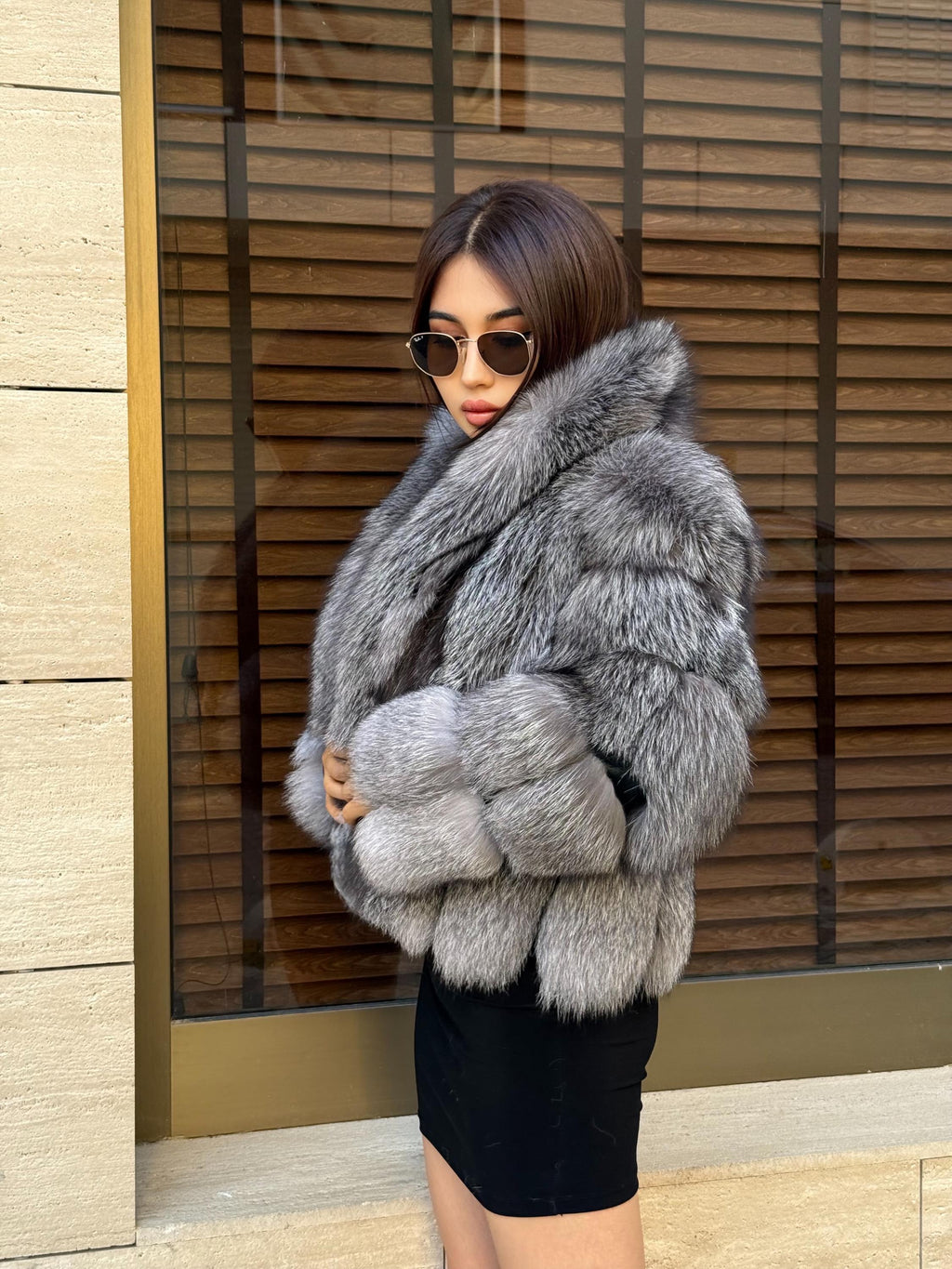 Women’s Silver Fox Fur Jacket, Handmade Short Winter Frost Fur Coat