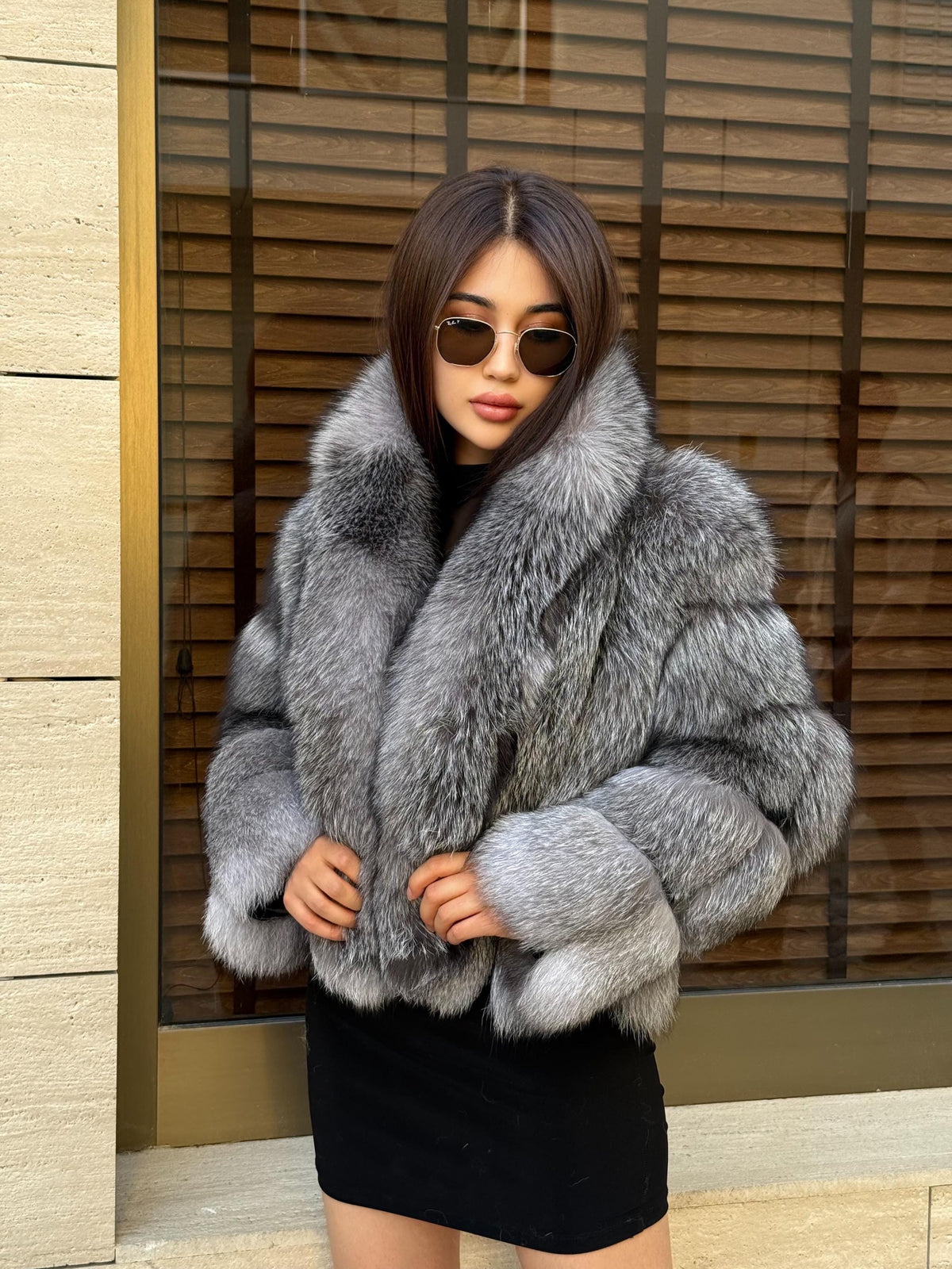 Women’s Silver Fox Fur Jacket, Handmade Short Winter Frost Fur Coat