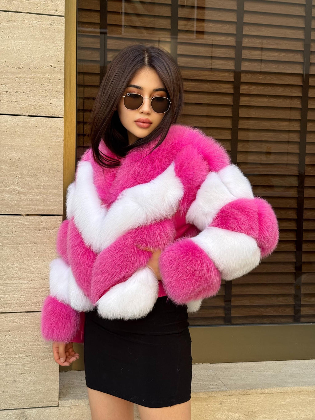 Luxury Pink - White Fox Fur Jacket: Women’s Handmade Detachable Sleeves Short Coat