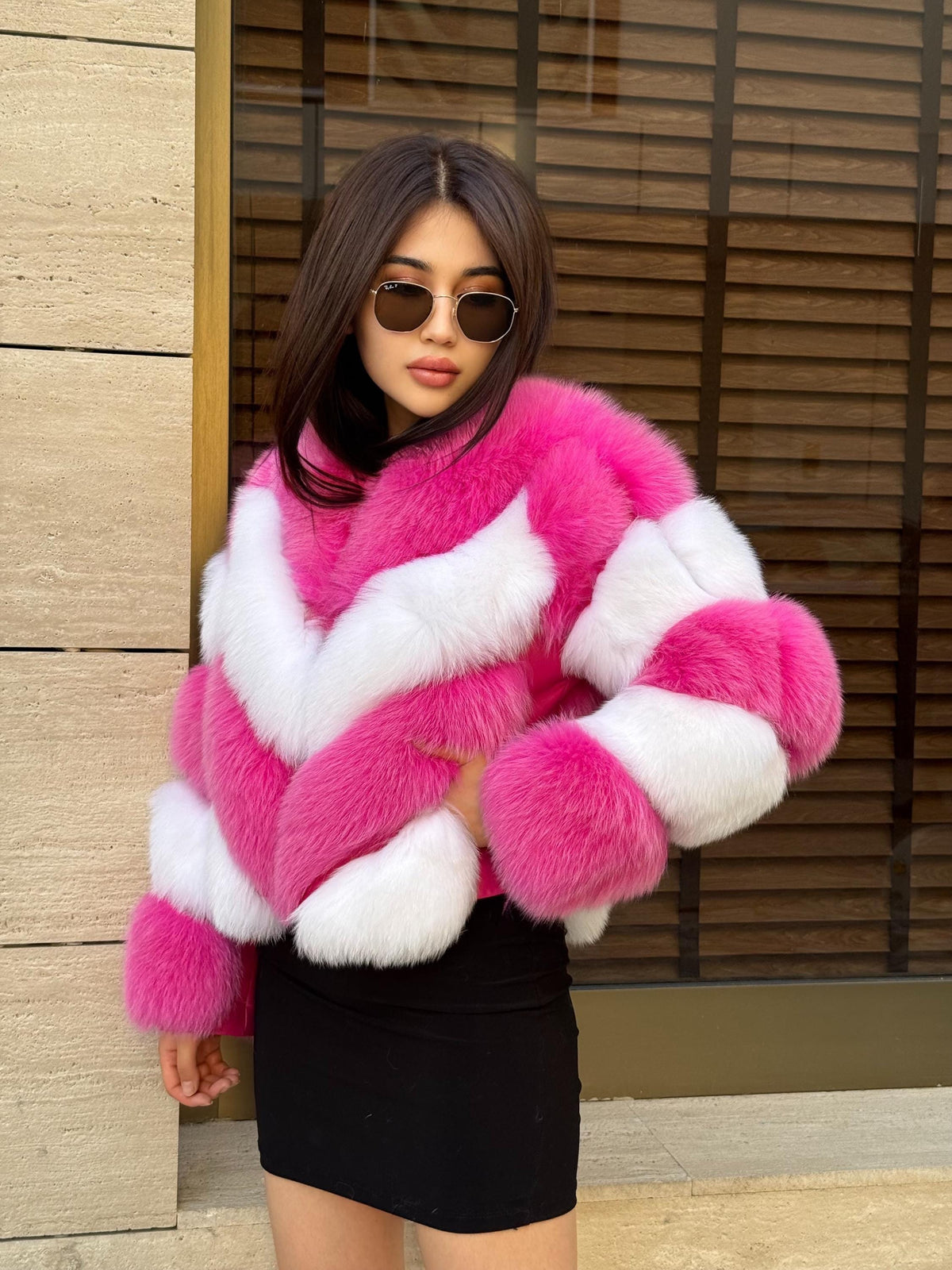 Luxury Pink - White Fox Fur Jacket: Women’s Handmade Detachable Sleeves Short Coat