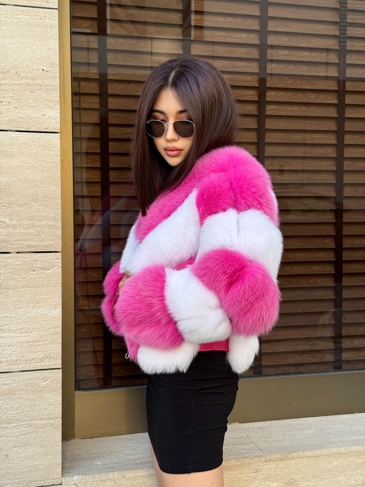 Luxury Pink - White Fox Fur Jacket: Women’s Handmade Detachable Sleeves Short Coat