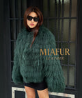 Emerald Green Shaggy Tibetan Fur Jacket : Handmade Mongolian Lamb Fur Short Coat Women