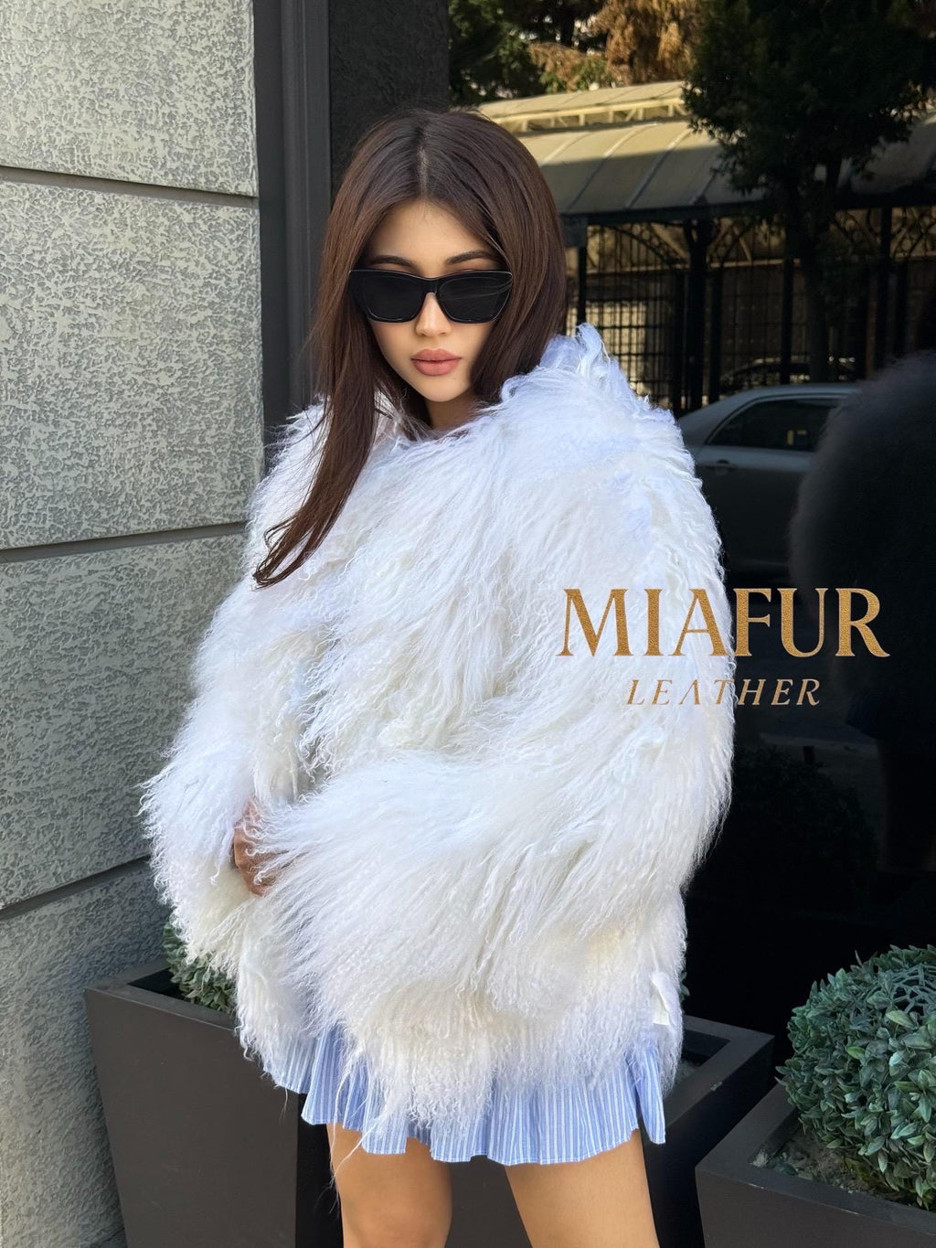 White Tibetan Fur Coat, Handmade Women Short Mongolian Lamb Fur Jacket