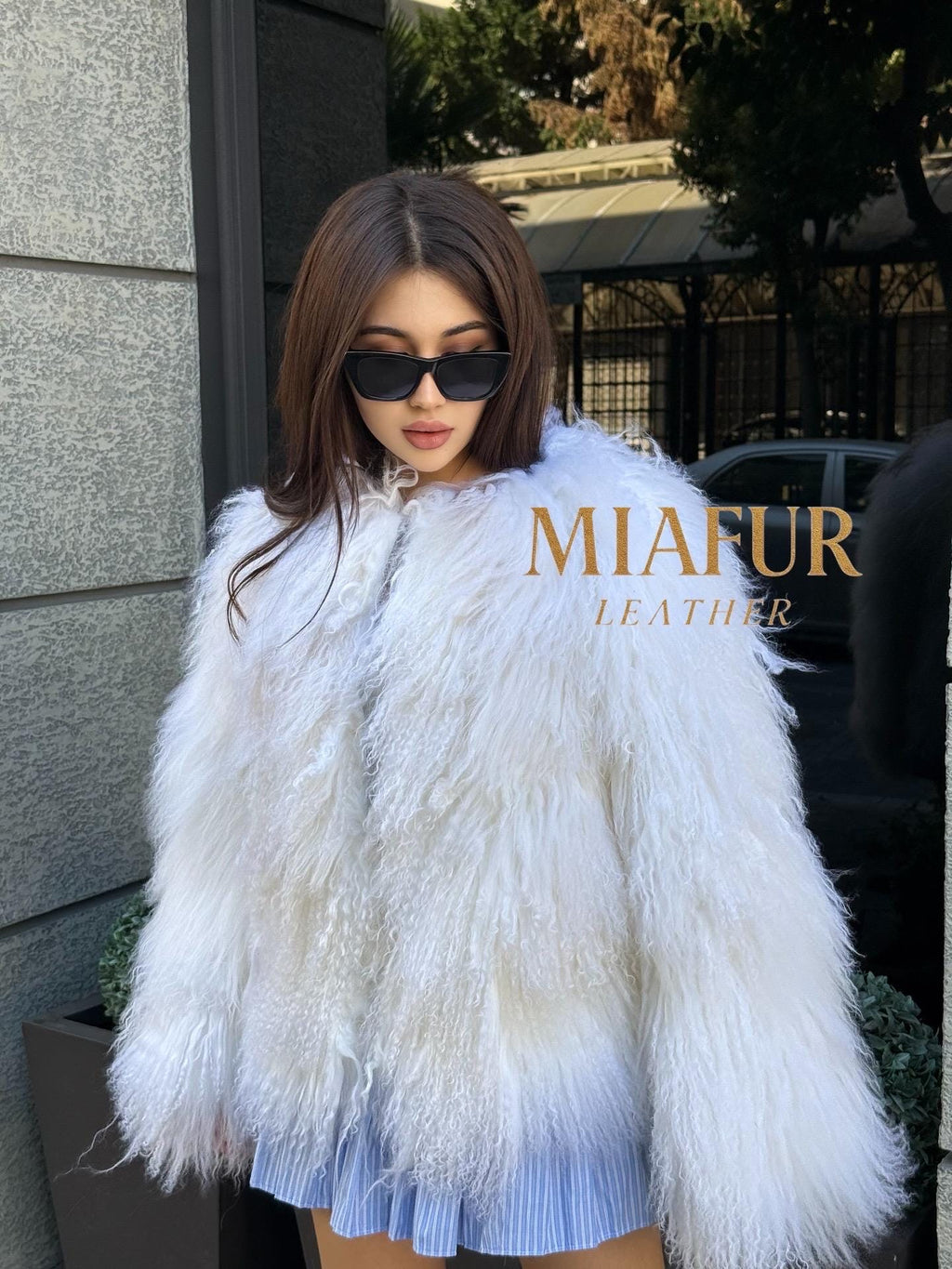 White Tibetan Fur Coat, Handmade Women Short Mongolian Lamb Fur Jacket