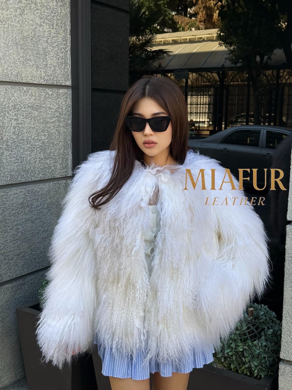 White Tibetan Fur Coat, Handmade Women Short Mongolian Lamb Fur Jacket