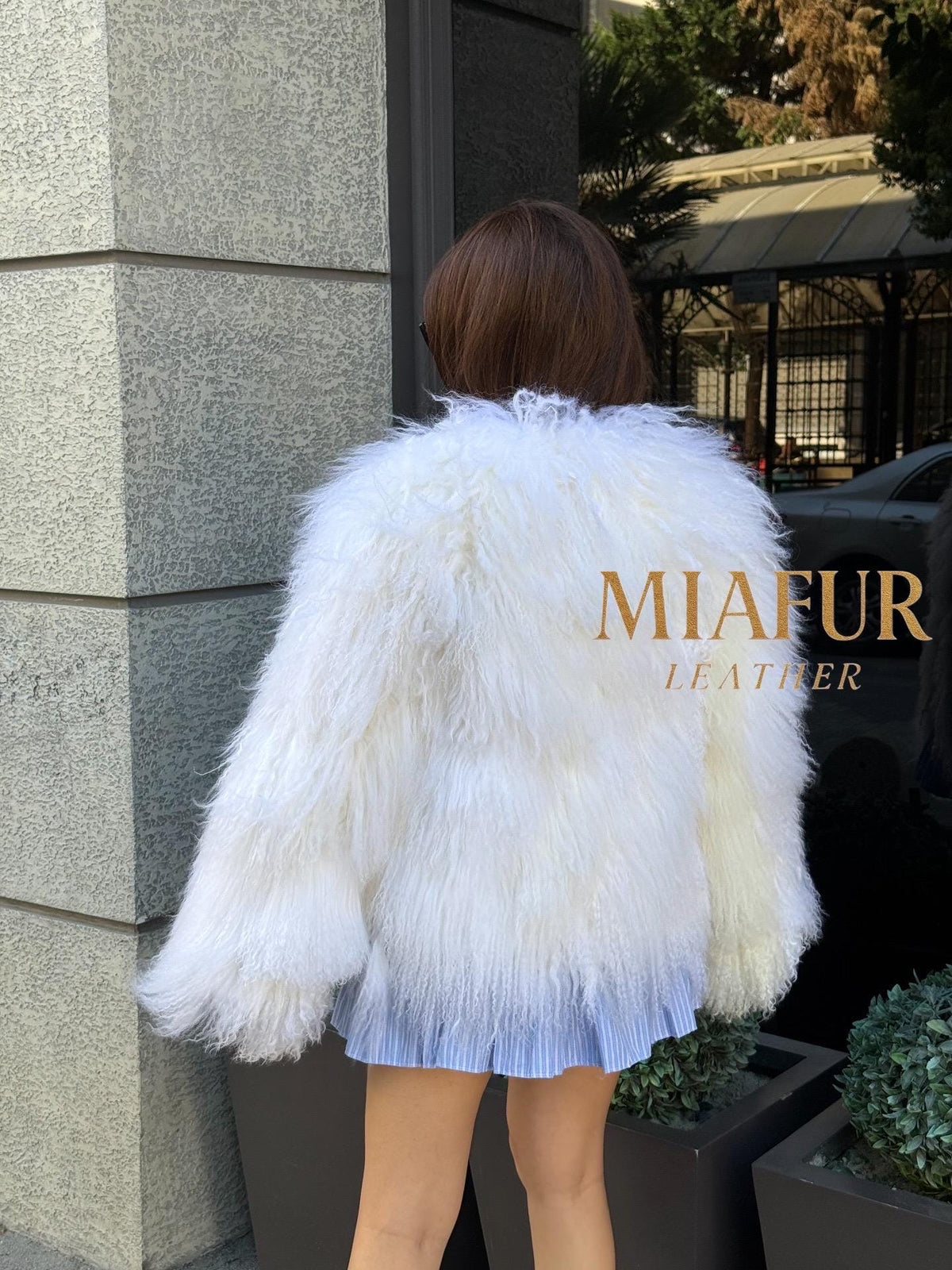 White Tibetan Fur Coat, Handmade Women Short Mongolian Lamb Fur Jacket