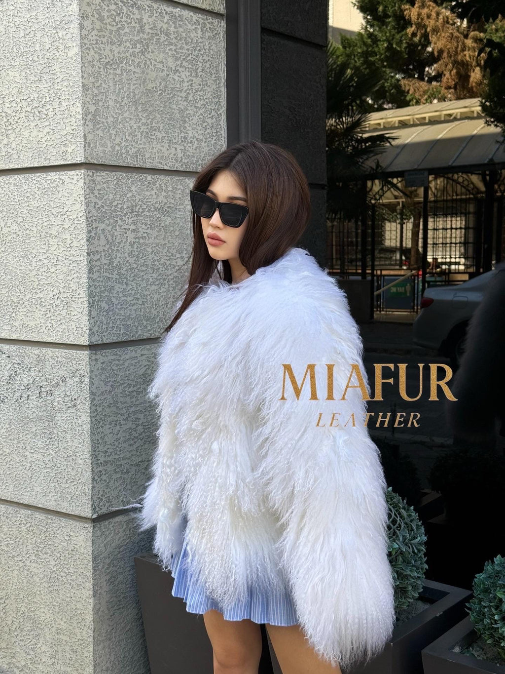 White Tibetan Fur Coat, Handmade Women Short Mongolian Lamb Fur Jacket