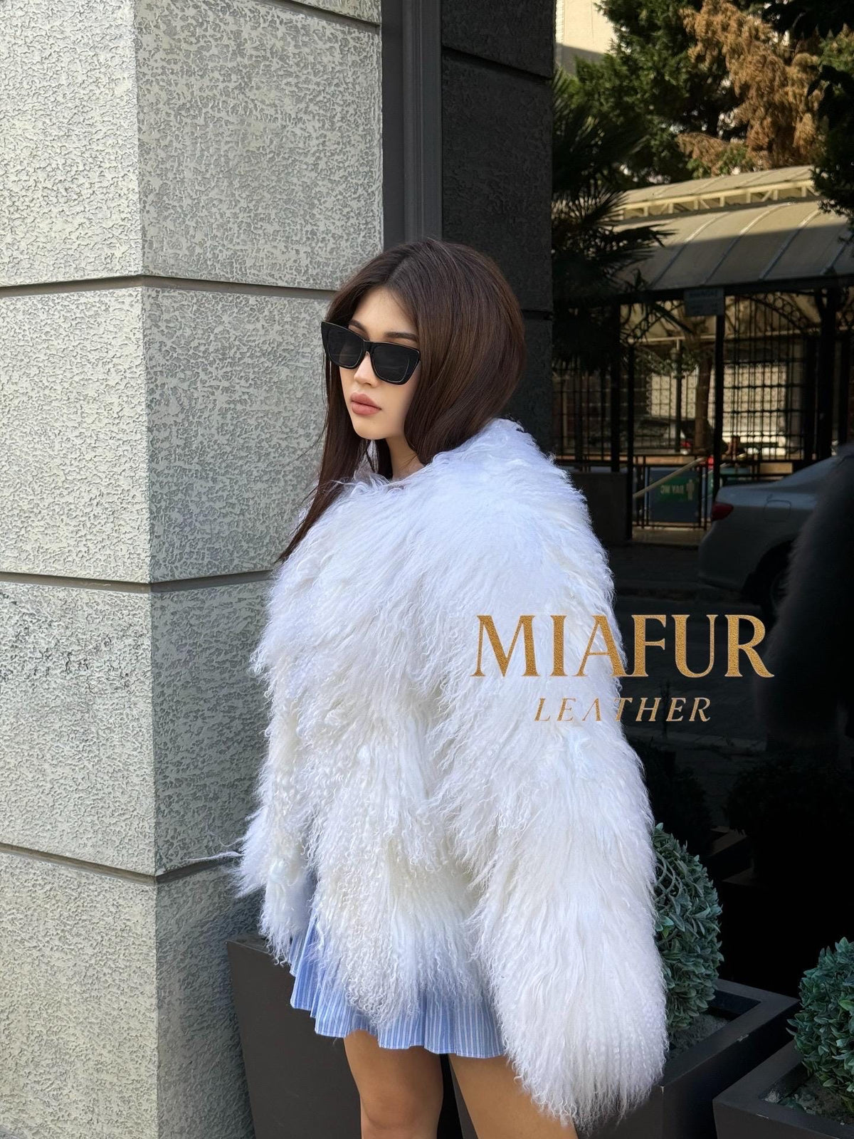 White Tibetan Fur Coat, Handmade Women Short Mongolian Lamb Fur Jacket