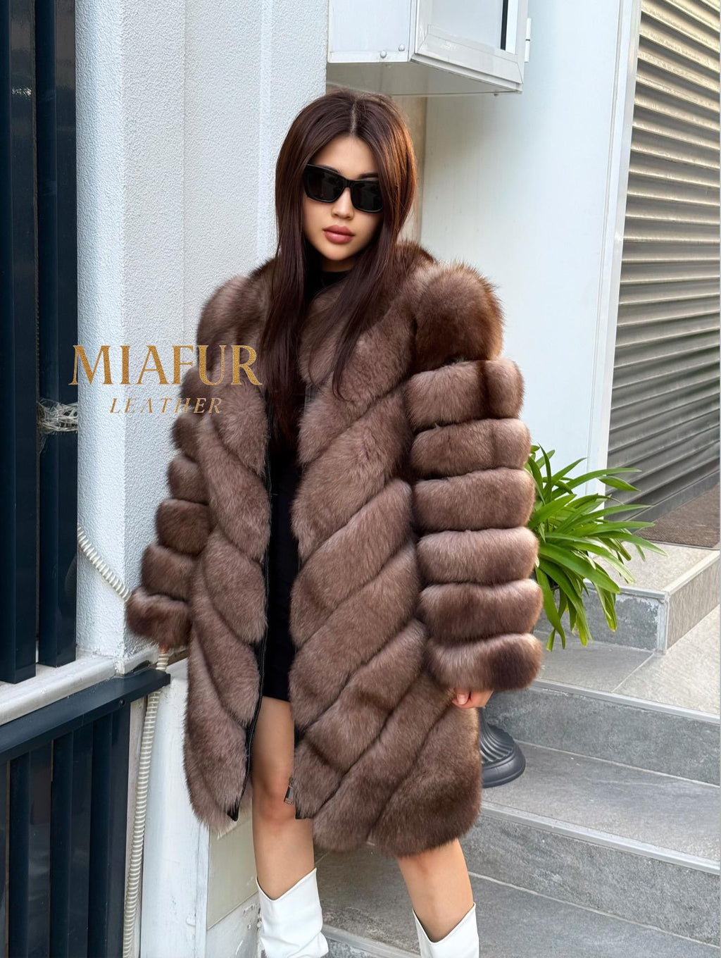 Brown Long Fox Fur Coat | 2 in 1 Handmade Fur Jacket & Vest With Removable Sleeves