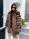 Brown Long Fox Fur Coat | 2 in 1 Handmade Fur Jacket & Vest With Removable Sleeves