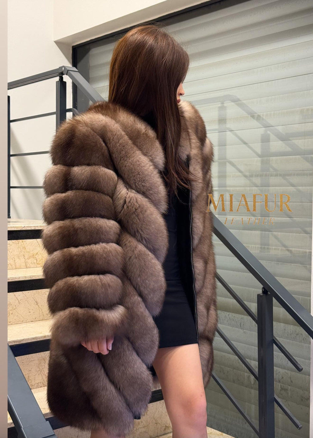 Brown Long Fox Fur Coat | 2 in 1 Handmade Fur Jacket & Vest With Removable Sleeves