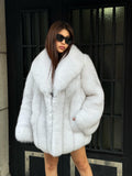 White Fox Fur Jacket | Luxury Women’s Handmade Long Fur Coat
