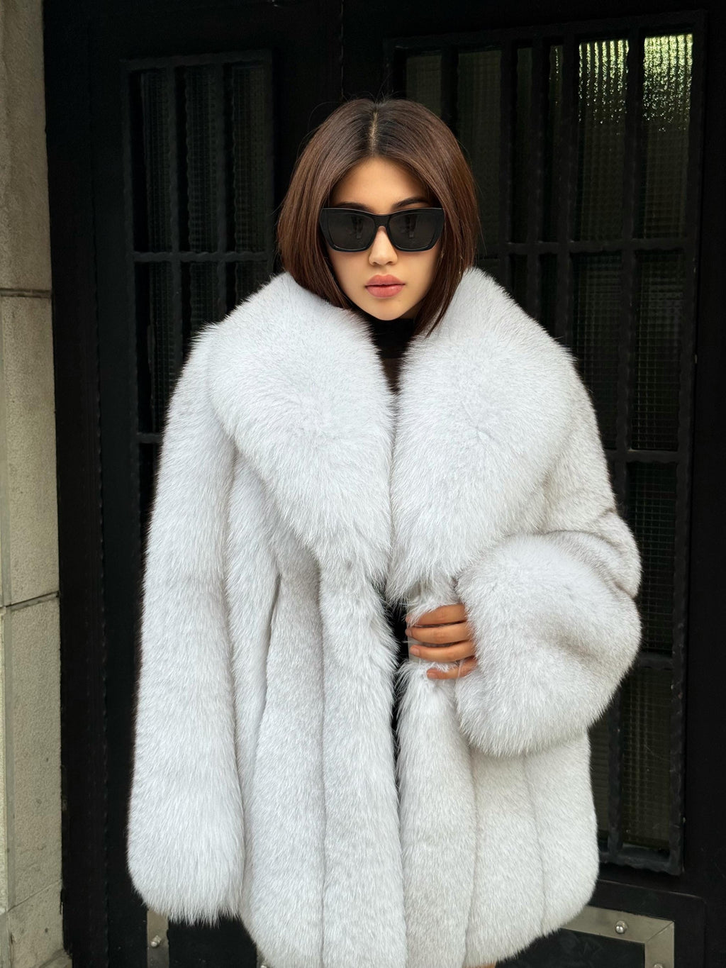 White Fox Fur Jacket | Luxury Women’s Handmade Long Fur Coat