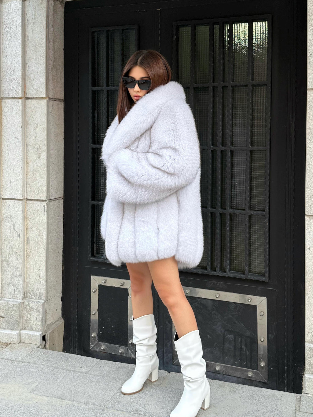 White Fox Fur Jacket | Luxury Women’s Handmade Long Fur Coat
