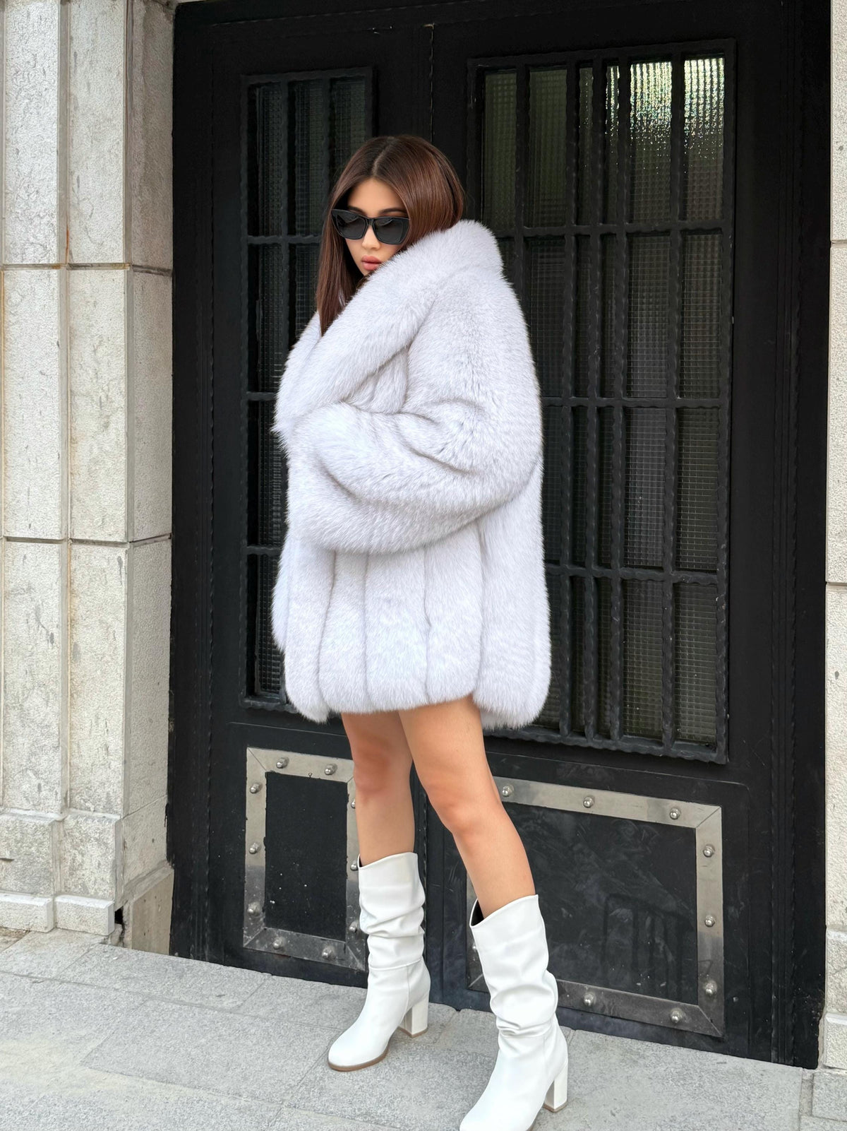 White Fox Fur Jacket | Luxury Women’s Handmade Long Fur Coat